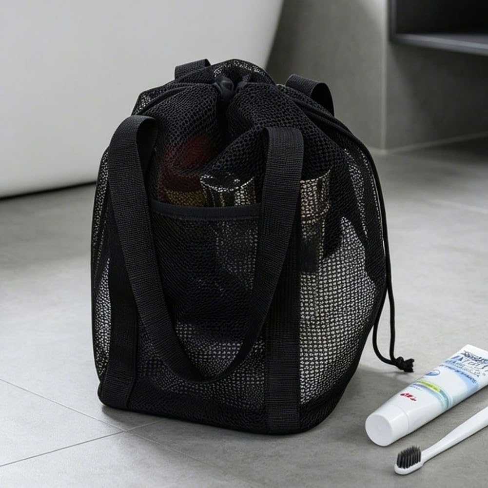 Borsa da spiaggia pieghevole in rete grande organizer da viaggio impermeabile per nuoto palestra 48 x 39 cm (misterioso nero A)