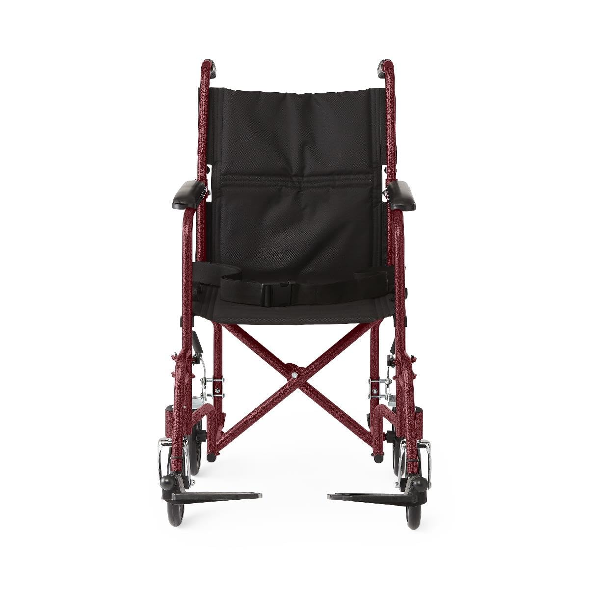 Medline Steel Transport Chair, Folding Transport Wheelchair, Removable Swing-Away Footrests, Full-Length Armrests, 19" Seat, 250 lb. Capacity, Red