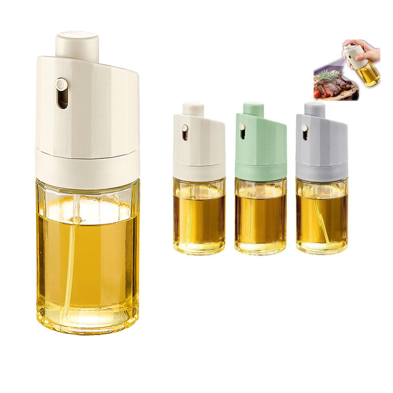 Theexecva White Oil Sprayer For Cooking, Olive Oil Sprayer Mister, 230Ml Food-Grade Premium Glass Olive Spray Bottle For Salad Making, Baking, Frying, Bbq (White)