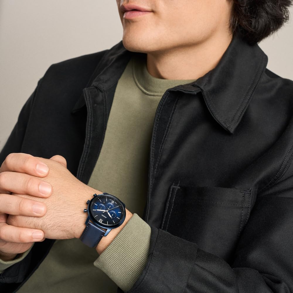 Fossil Neutra FS6168 męski zegarek ze stali nierdzewnej 44 mm, niebieski