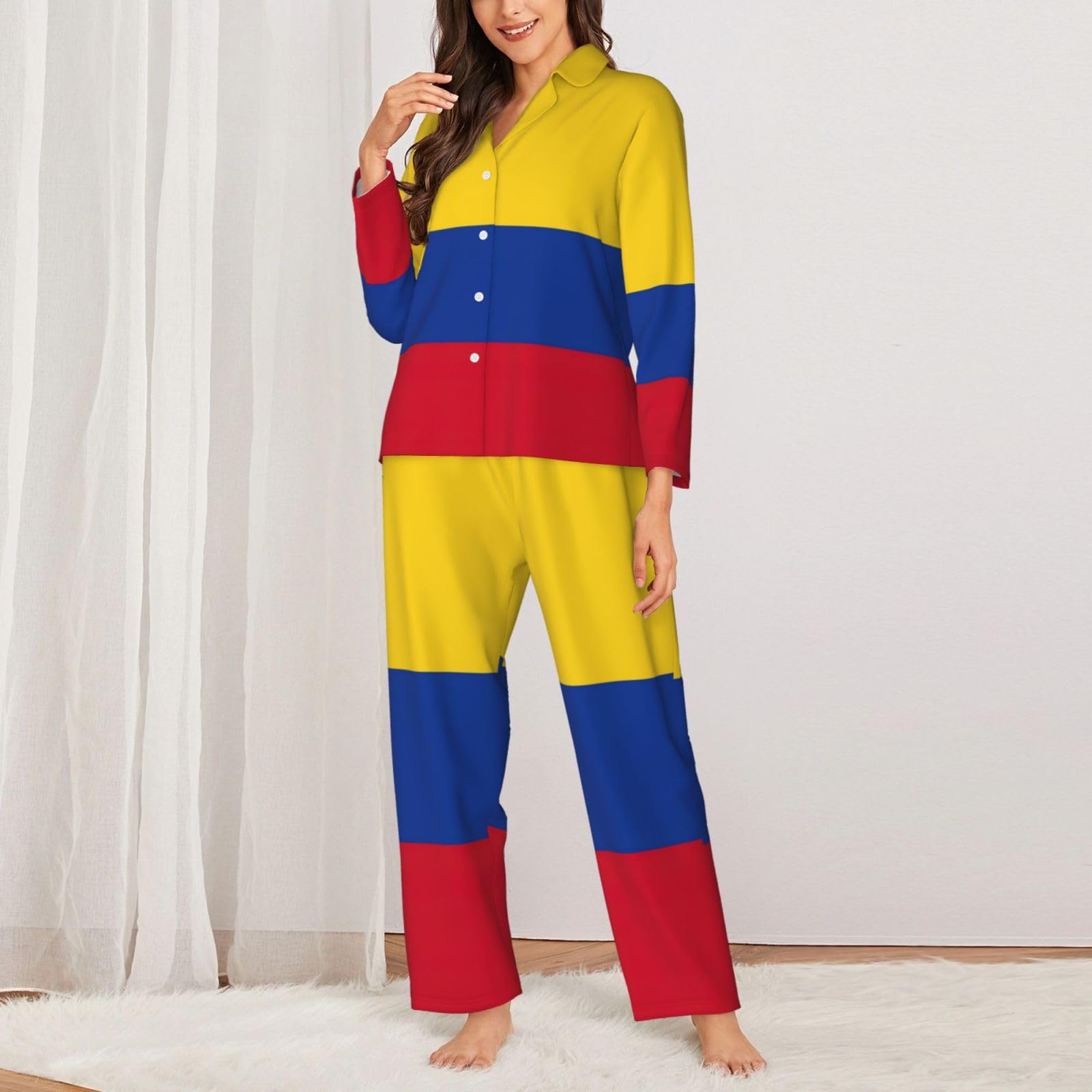 Conjunto de pijama de manga larga con estampado de la bandera de Colombia