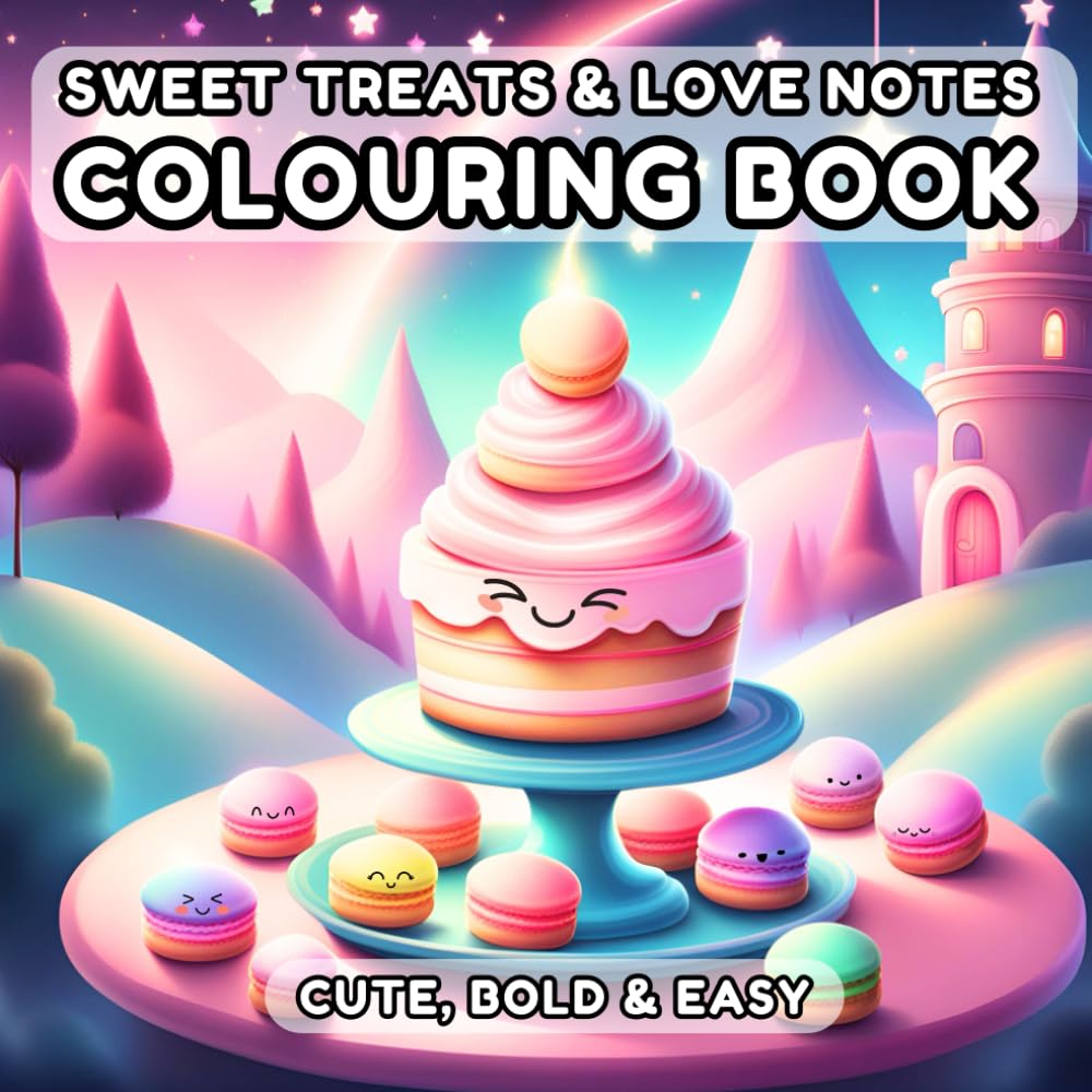 Cute, Bold, Easy Colouring Book: Relax with Adorable Sweets, Desserts & Fun Food Kawaii Style Designs: Adorable kawaii desserts and sweets to colour, ... designs for relaxation and stress relief.