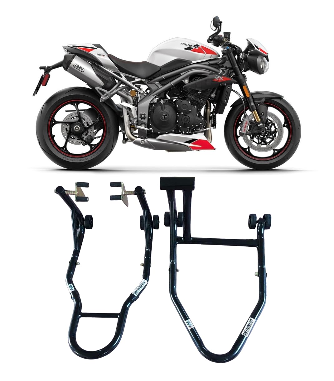 Cavalletti alzamoto alza moto compatibili con Triumph Speed Triple 1050 monobraccio dal 2005 al 2020 completo di perno per alzare sollevare ruota gomma cerchi anteriore davanti posteriore dietro