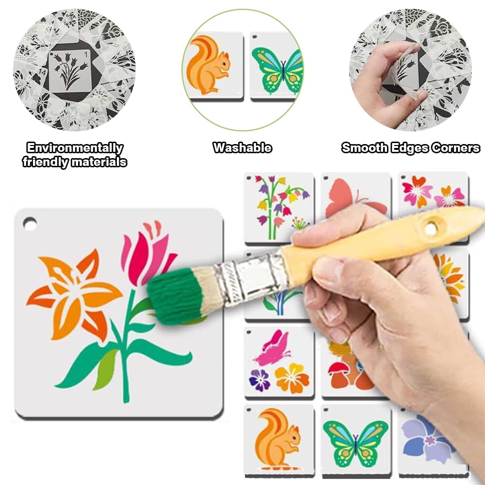 Flower Stencils, 64Pcs Flower Stencils for Painting Reusable Butterfly Flower Bird Drawing Stencil Painting Openwork Stencil Painting DIY Crafts on Wood Wall Home Decor - Image 3