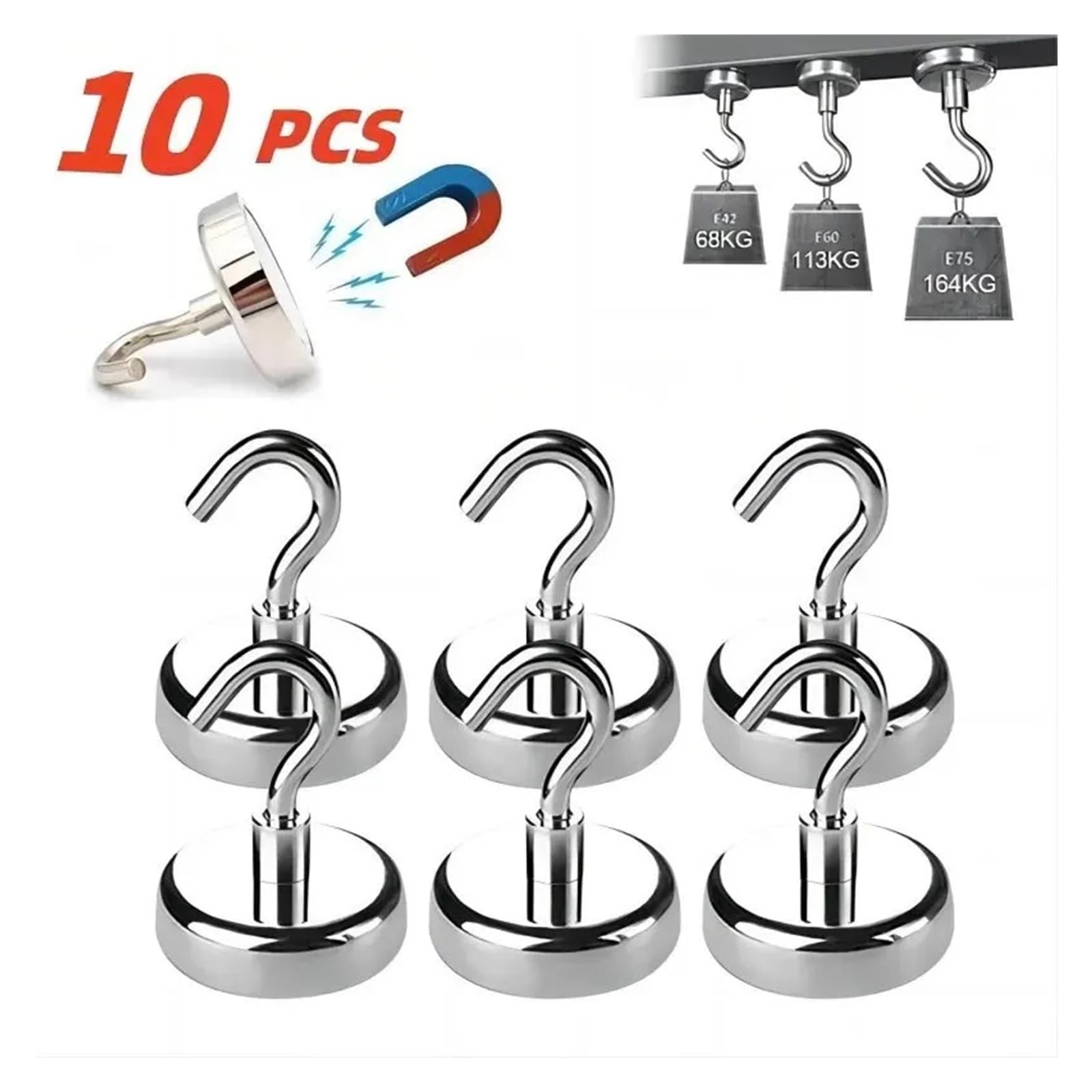 Genérico 10 Uds. Ganchos magnéticos almacenamiento multiusos hogar cocina Bar perchas de baño(E32-Max-Tension34kg)