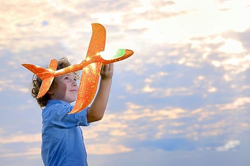 Miniatura 5 de Juego de 3 Aviones de juguete para niños 14 pulgadas avión de espuma para lanzar para niño y niña planeador brillante modelo de avión juguete con
