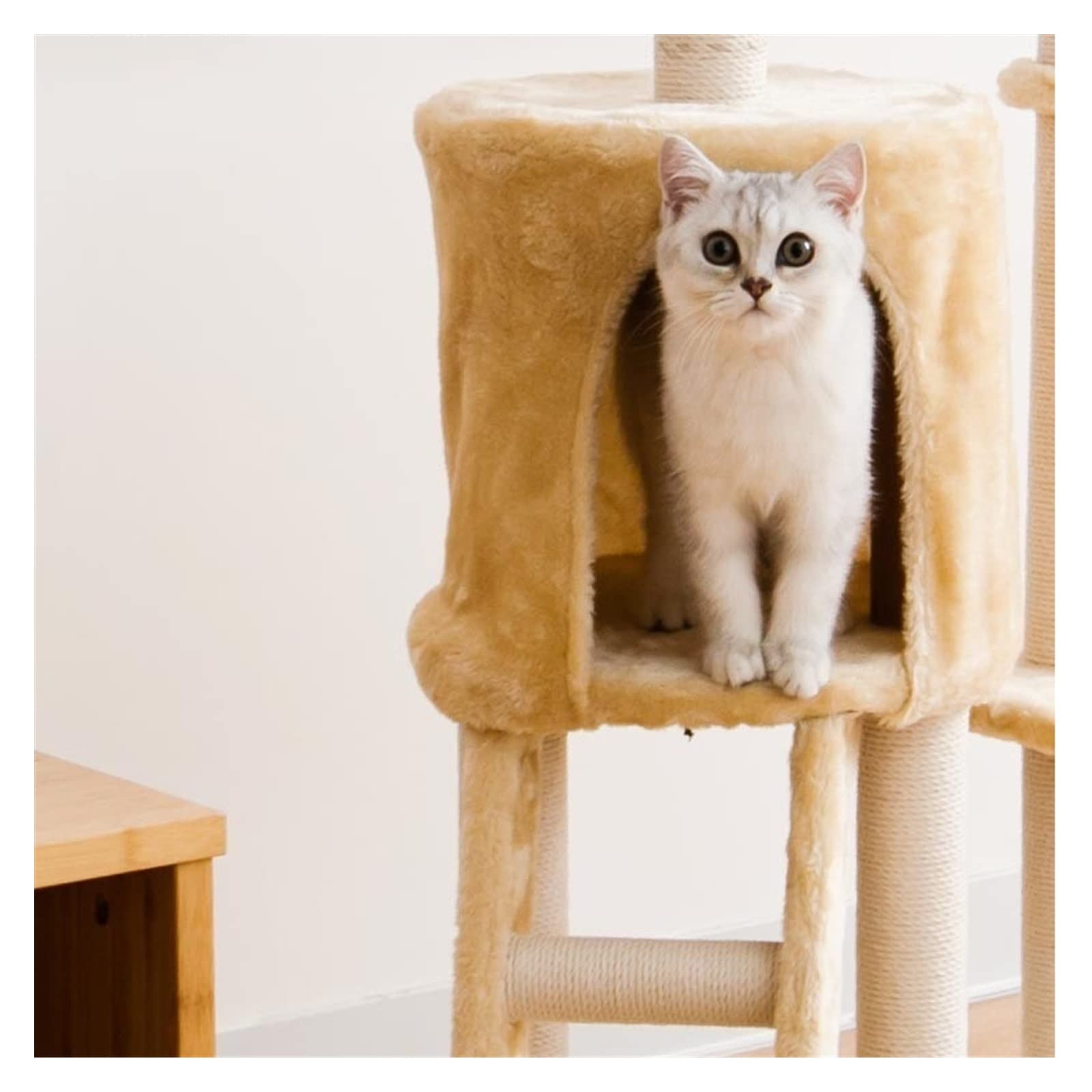 Kratzbaum, Katzenklettergerüst, integrierte Katzentoilette, Katzenbaumturm, Katzenregal, großes Spielzeug, Sprungplattform, Katzenzubehör, Katzenkletterbaum (Farbe: Beige) Vision