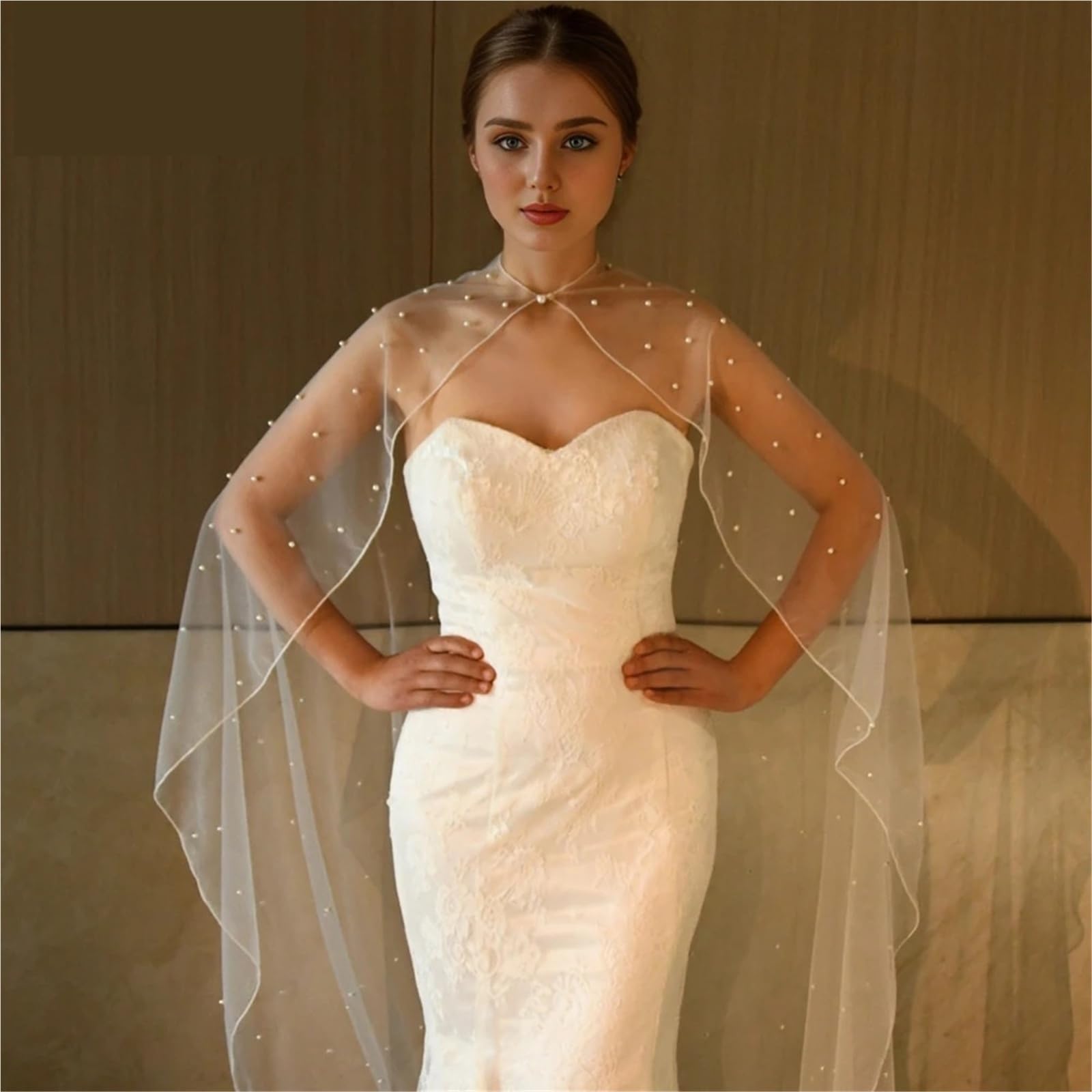 Estolas para Bodas Chal de perlas nupciales, vestido fiesta encaje suave blanco, abrigo DIY, mangas extraíbles, novia, Bolero