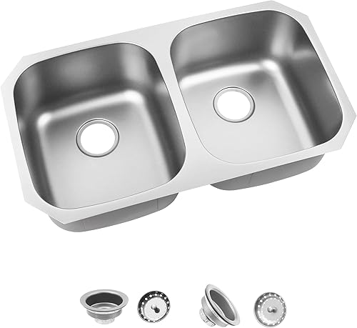 Vista 53 de LQS Fregadero de cocina dorado de 31 pulgadas, fregadero de cocina de acero inoxidable 50/50 de 31 x 18 pulgadas, fregadero de cocina de acero