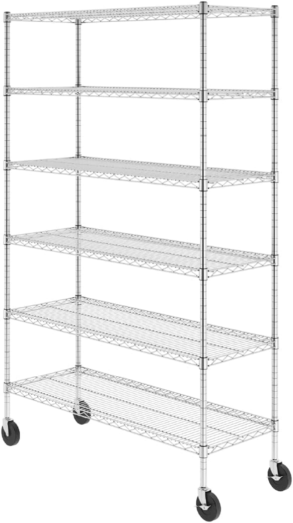 SafeRacks NSF 6Tier Wire Shelving Rack with Wheels, Zinc, 18" x 48" x