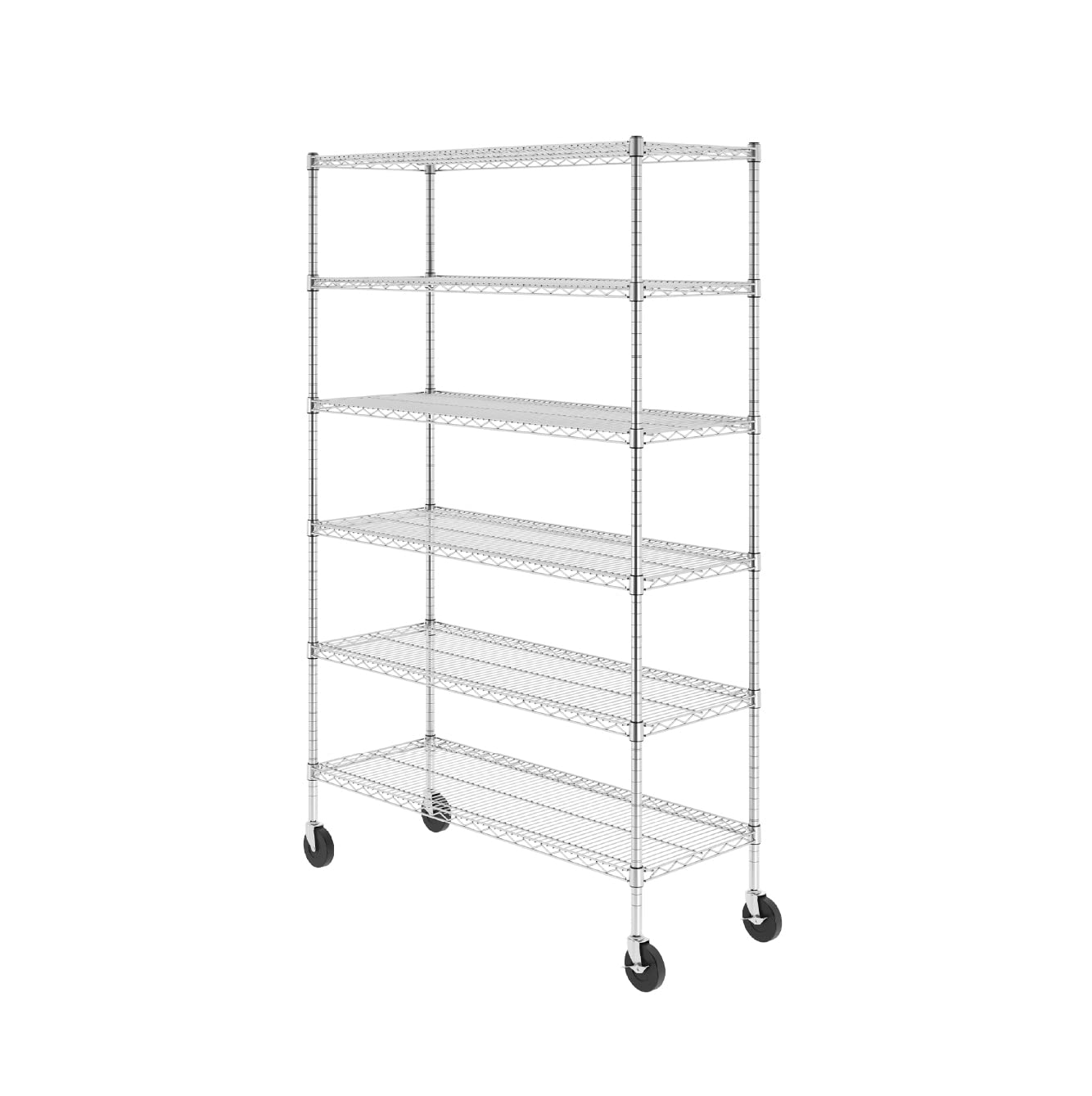 SafeRacksNSF Certified Storage Shelves, Heavy Duty Steel Wire Shelving Unit with Wheels and Adjustable Feet, Used as Pantry Shelf, Garage or Bakers Rack Kitchen Shelving - (18"x48"x72" 6-Tier)