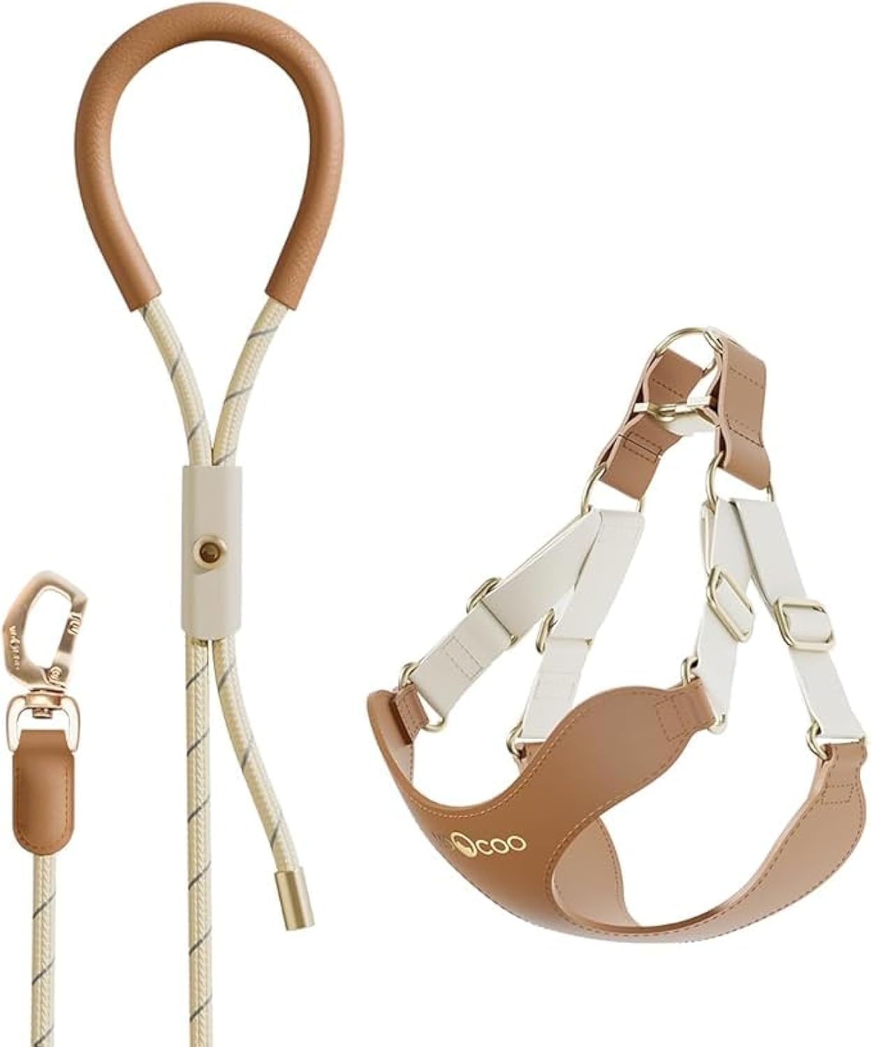 VOOCOO Dog Harness and Leash Set, No Pull No Choke Neck & Chest Adjustable Pet Harness for Small, Medium Dogs, Soft PU Leather Dog Harness with