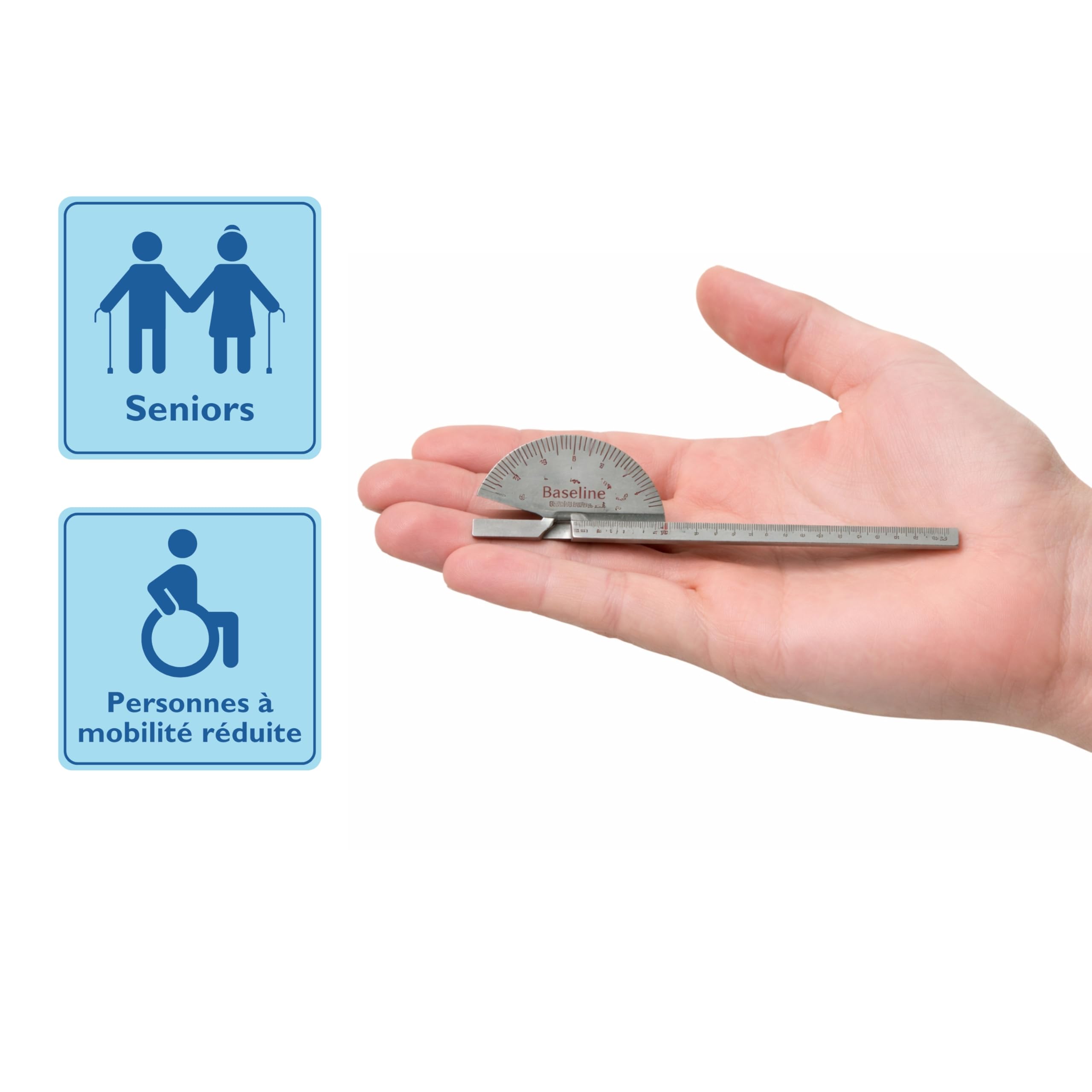 Baseline , Goniomètre 15 cm de Doigt/Orteil, acier inoxydable, mesure en centimetres, cadre à 2 échelles