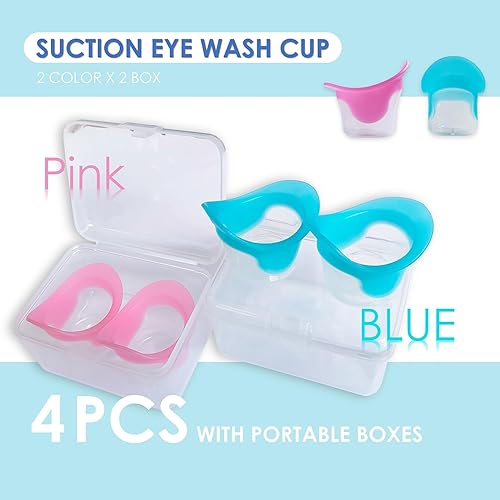 Miniatura 3 de Vasos de silicona para lavado de ojos, baño de lavado de ojos para refrescar y limpiar los ojos cansados, 4 piezas, versión actualizada rosa y azul