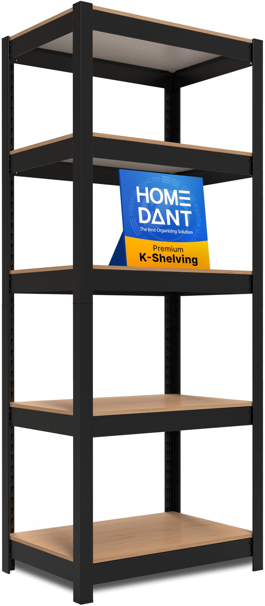 HOMEDANT House Garagenregal, 62 cm breit, 5 Etagen, verstellbar, Metallregal, Lagerregale, Standregal, Organizer, Speisekammer, Schrank, Büro, Schwarz, 1 Stück