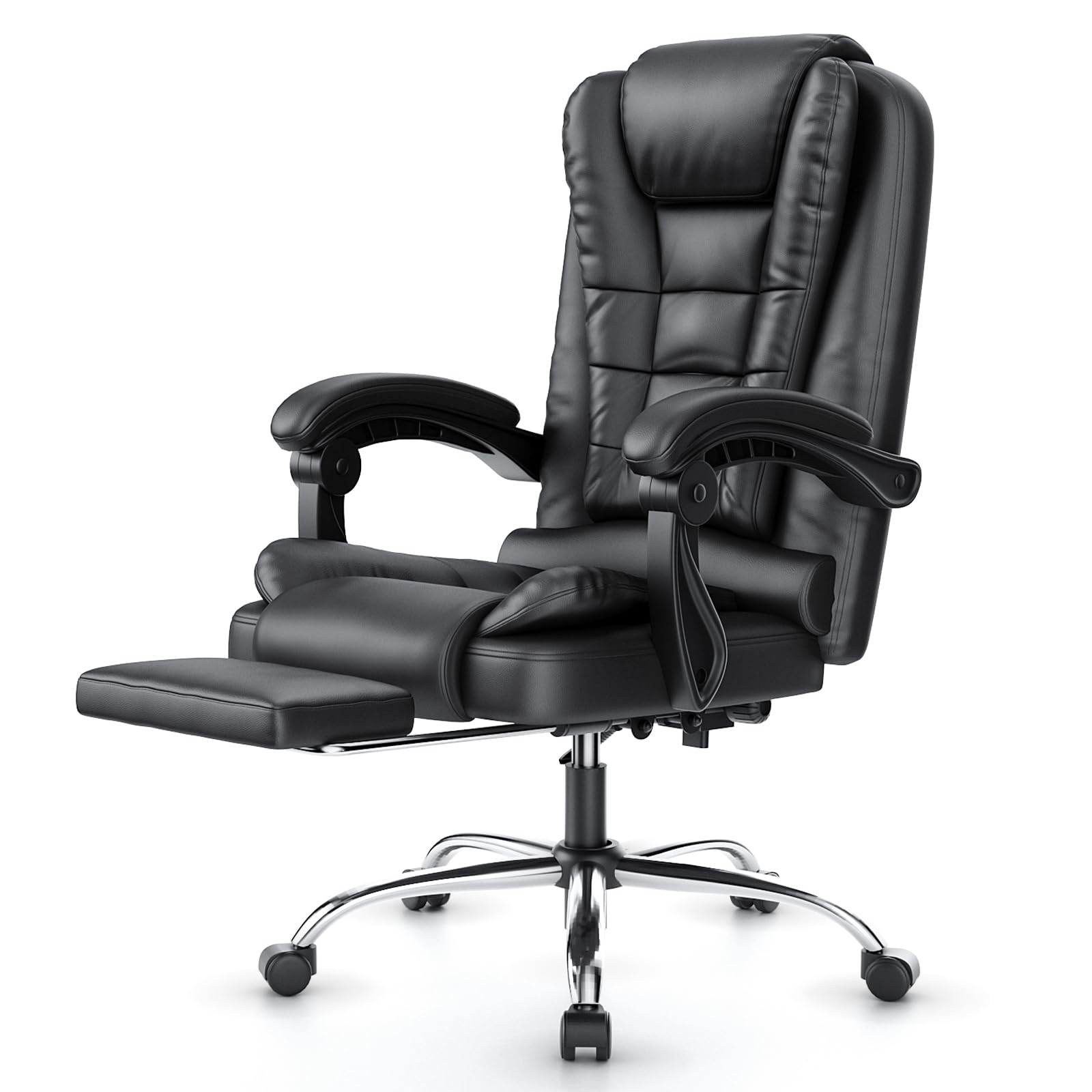 naspaluro Executive Office Chair with Footrest PU Desk Chair with Spring-Packed Seat Ergonomic Recliner Computer Chair with Tilt Function Heavy Duty for Home Office Working (Black PU, Footrest) — image 1