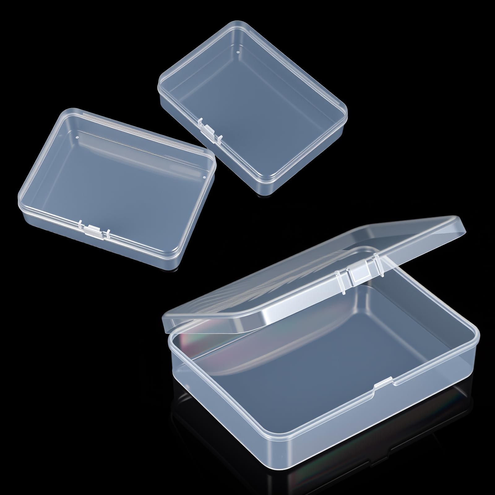 Teaaha 2 PCS Rectangular Plastic Storage Boxes with Lids – Small Clear Containers for Crafts Beads Jewellery Cards