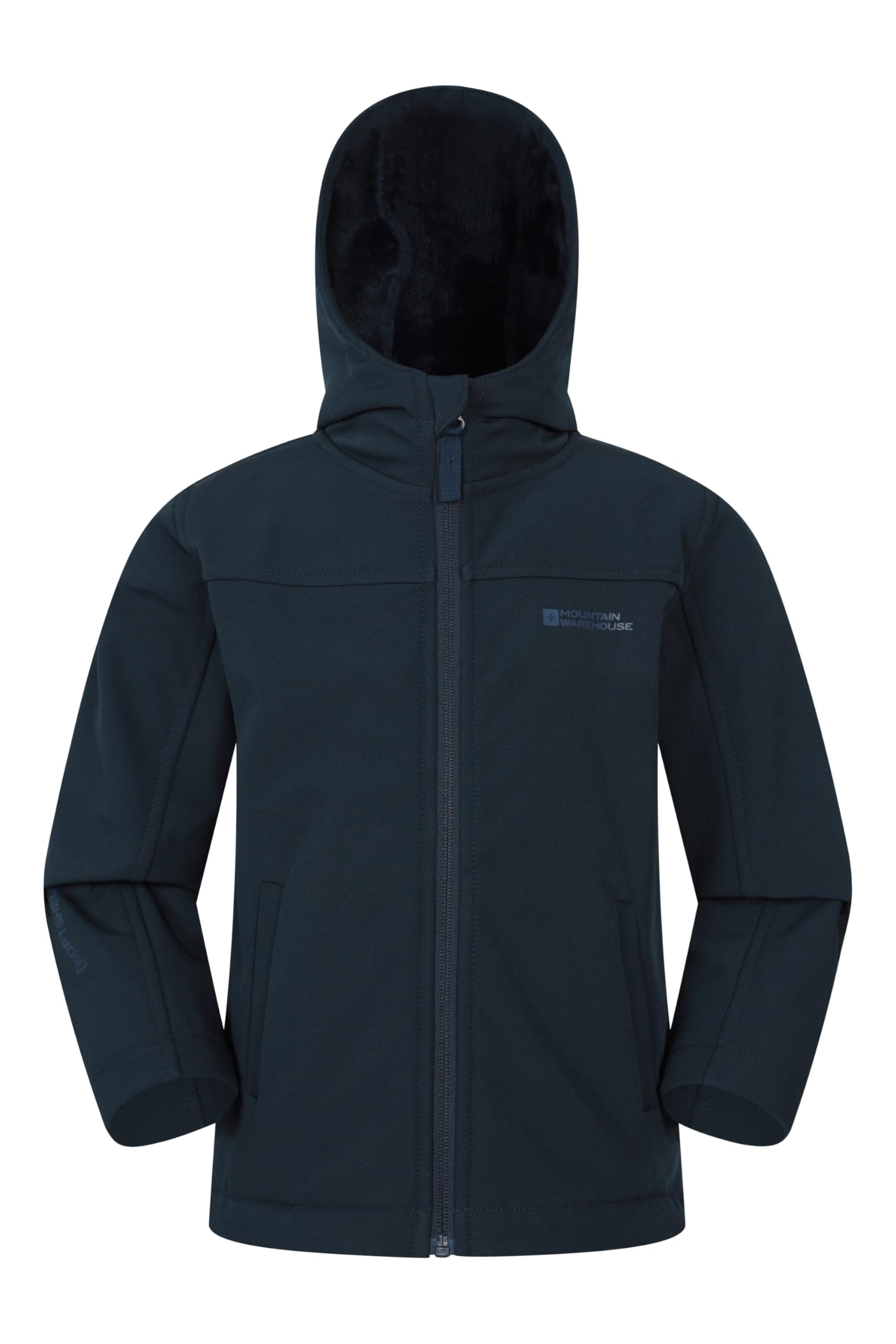 Mountain Warehouse Arctic Kids Veste Softshell doublée de borg, veste de pluie imperméable avec poches et protège-menton, garçons et filles, automne hiver, plein air et randonnée