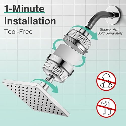 Miniatura 9 de Cobbe Cabezal de ducha filtrado de alta presión, cabezal de ducha de lluvia con filtro de cabezal de ducha de 20 etapas para agua dura, repuesto