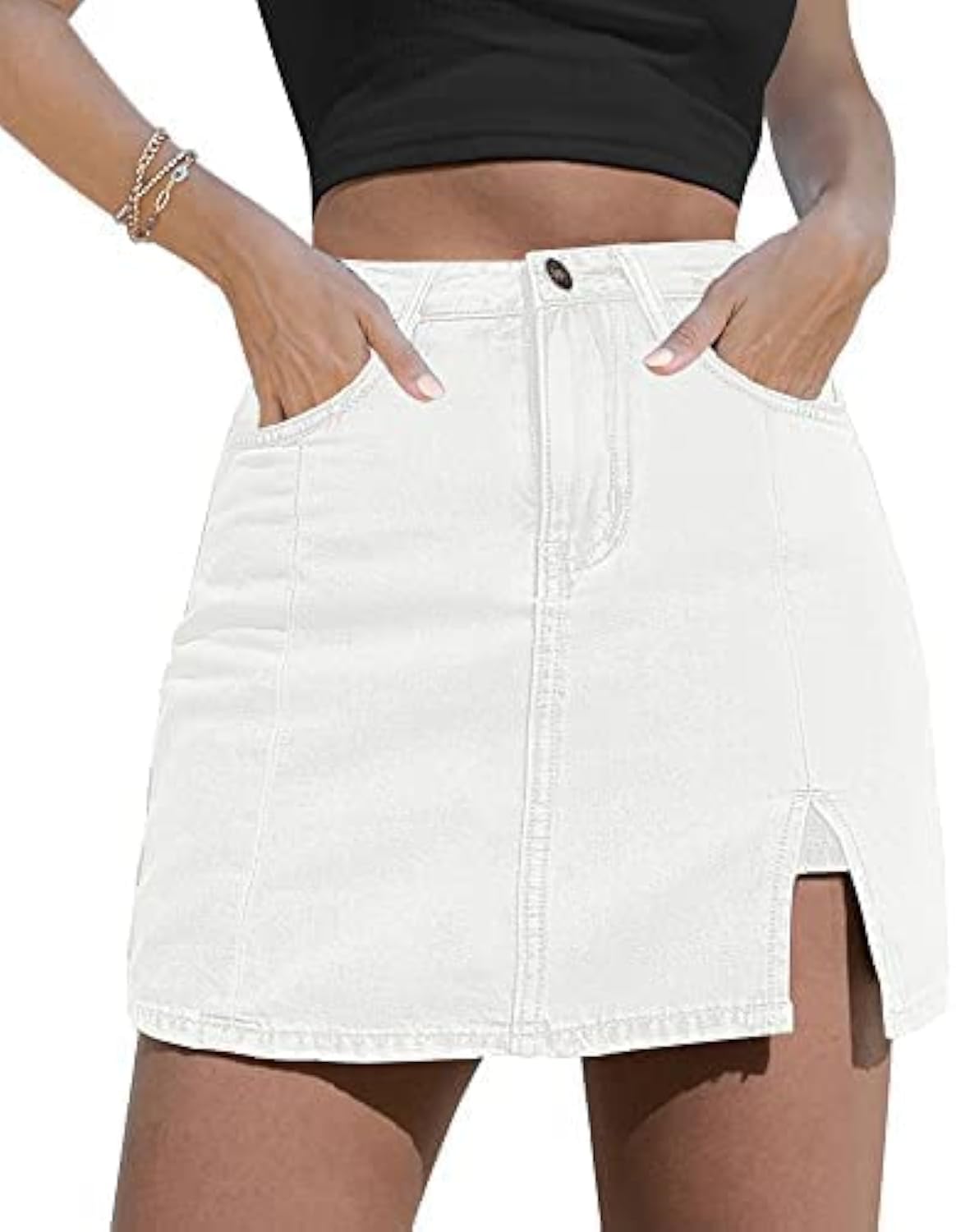 GOLDPKF Damen Sommerrock Jeansrock Hüftrock A-Linie Rock Kurzer Jeansrock mit Tasche
