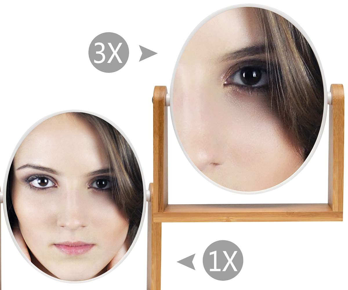 Netora Vanity Makeup Mirror 8 Inch 1X/3X Magnification Bamboo Stand Double Sided 360 Degree Swivel Portable Table Desk Countertop Bathroom Makeup Shaving Mirror 2