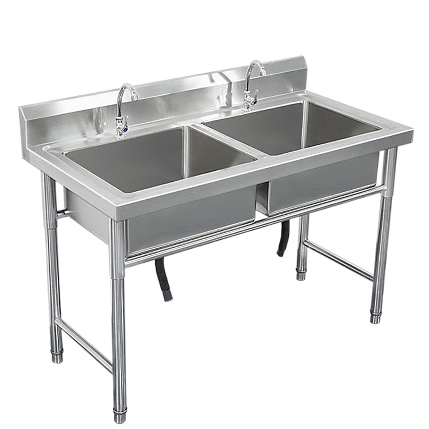 Fregadero de Cocina Independiente Fregaderos de Dos Senos, Fregadero de Acero Inoxidable Industriales con Grifo, Patas Acero, Fácil de Instalar, para Cocina, Restaurante