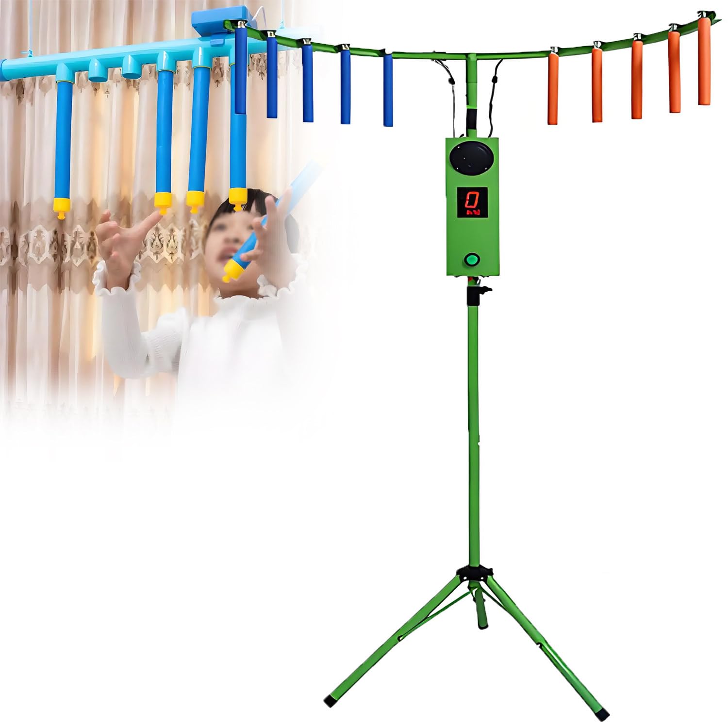 QuinteZhenTially Falling Catching Sticks Game Machine,Reflex Drop Sticks Game,Portable Hand Eye Coordination Training Catching Stick Game,Height Adjustable,Drop Stick Challenge Family Game Green