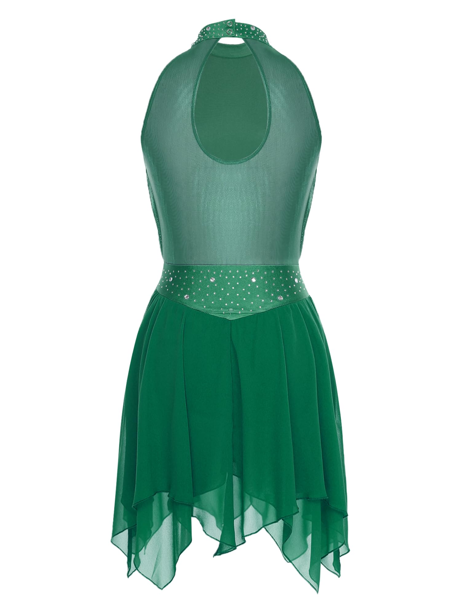 Oyolan Femme Robe Danse Latine Salsa Rumba Cha Cha Strass sans Manches Justaucorps Patinage Artistique Gymnastique Tenue