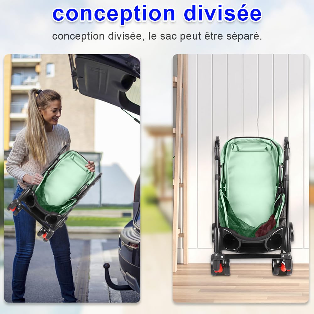Buggy plegable para mascotas 3 en 1 - Capacidad de carga hasta 20 kg - de acero y EVA - con bolsa de transporte desmontable - Buggy carrito para animales pequeños hasta 20 kg - 50 x 70 x 95 cm (Verde