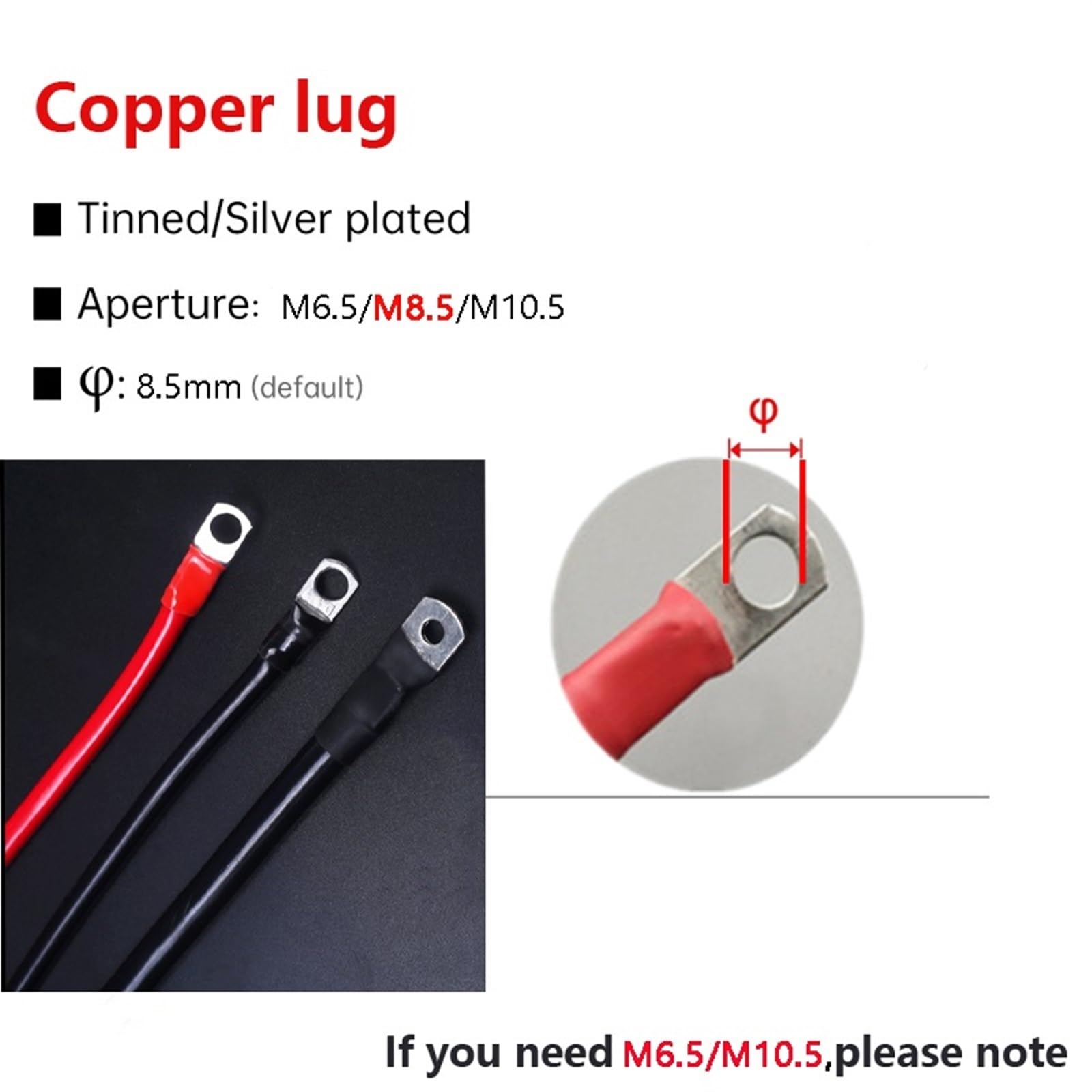 Cable Flexible 20cm Length 8/6/4/2 AWG Copper Wire with Lugs, 10/16/25/35mm Square Battery Connection Cable, for Inverter Battery Series Parallel Connect Extension Connector (Size : M10-10.5mm, C