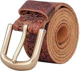 ZEHZPPNBD Cintura in Pelle Fatta a Mano da Uomo con Stampa Fibbia in Rame (Colore : Marrone, Dimensione : 110)
