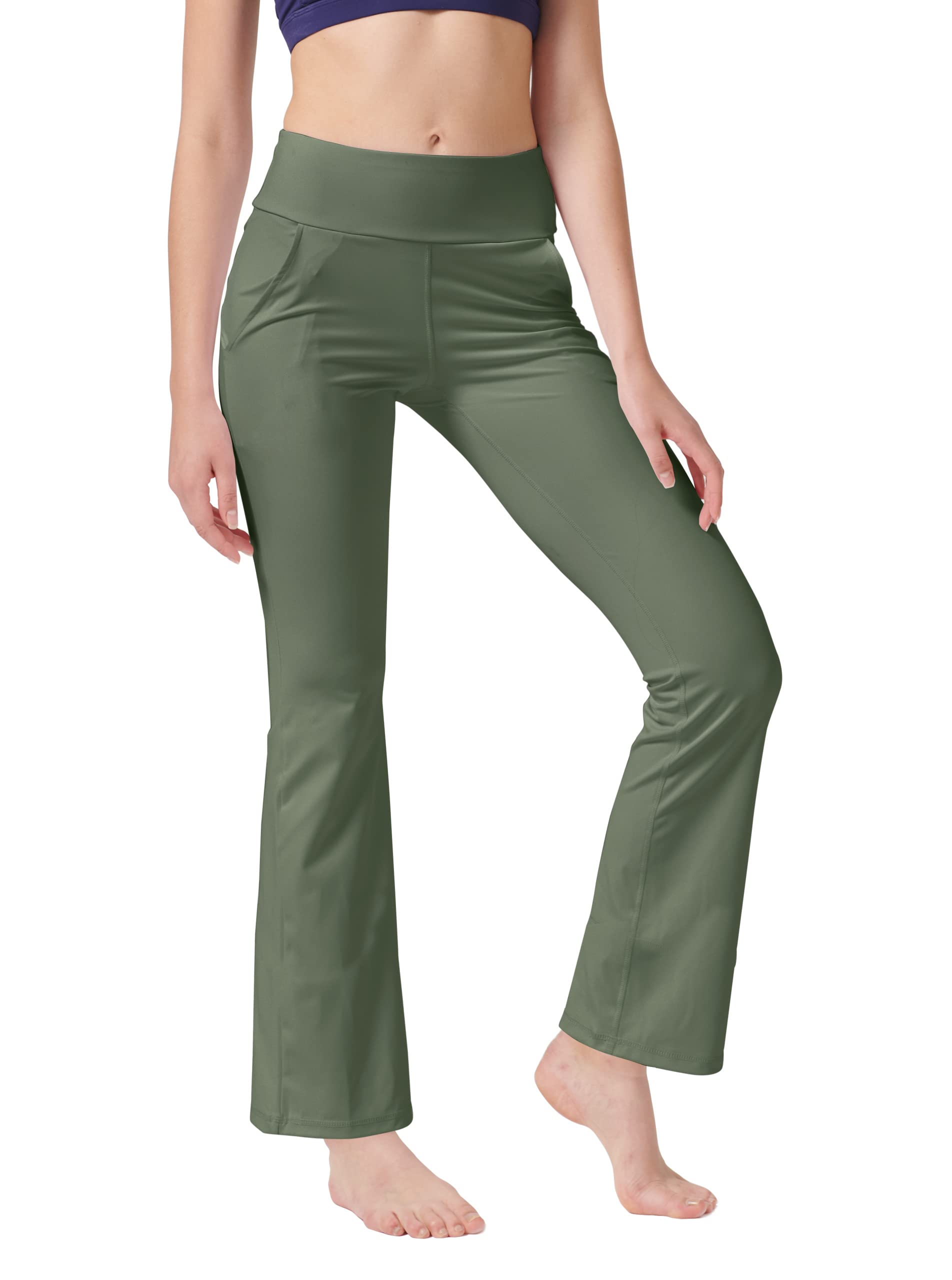 LaiEr Pantaloni da Yoga da Donna con 4 Tasche Pantaloni da Lavoro a Vita Alta 4 Vie Stretch Controllo Pancia Pantaloni Lunghi Svasati, (2 Tasche Laterali e Posteriori),