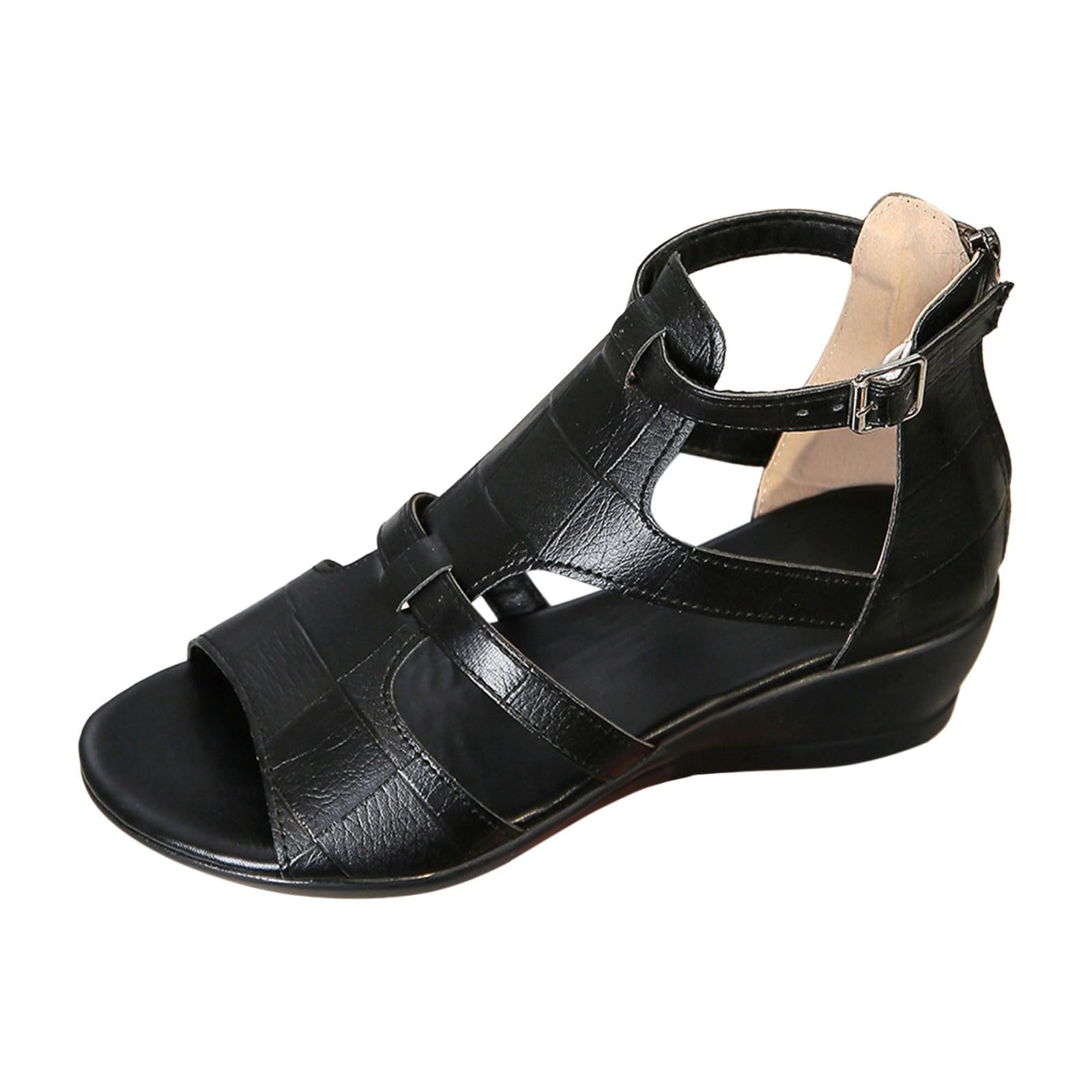 2025 Sandales et Nu-pieds Femme Compensées Bout Ouvert Sandale Confortable de Plage Pantoufles Femme Ete Respirantes Semelles Épaisses Sandales Anti-dérapant Chaussures Bohemia Romain Sandals