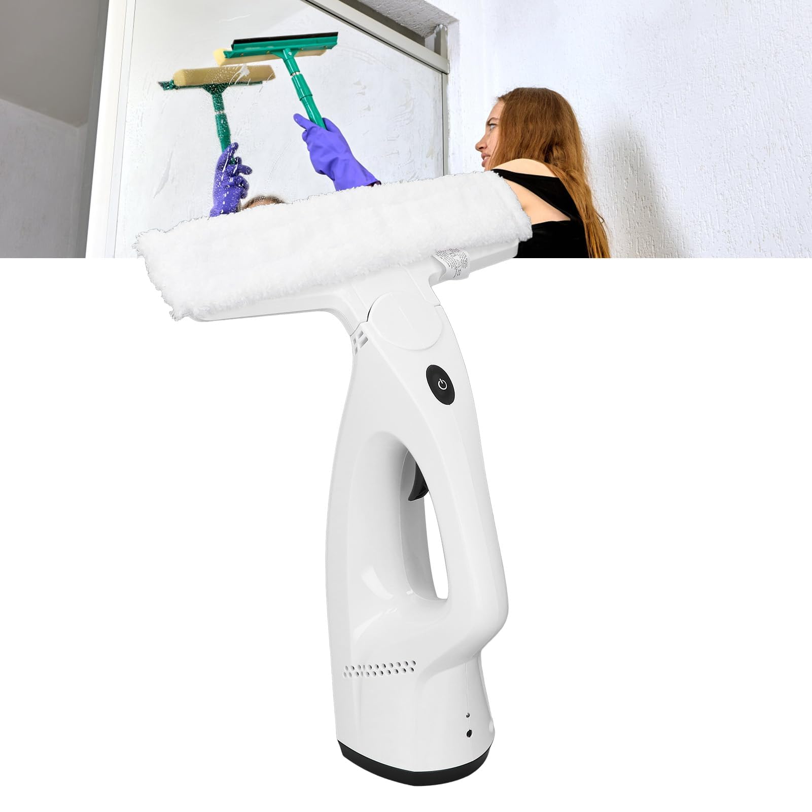 Akku Fenstersauger, Elektrischer Fensterreiniger 2000 mAh Akku kabelloser Fenstersauger Wassersprüh-, Reinigungs- und Saugfunktionen für Glas Fliesen Spiegel