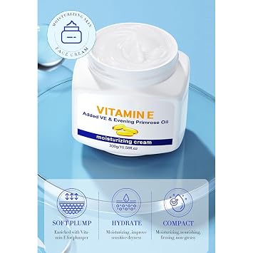 1PC Vitamin E Multi Effect Moisturizing Cream, Added VE and & Evening Primrose Oil, Soothing Moisturizing Nourishing Facial BodyCream, 300g/10.6Oz