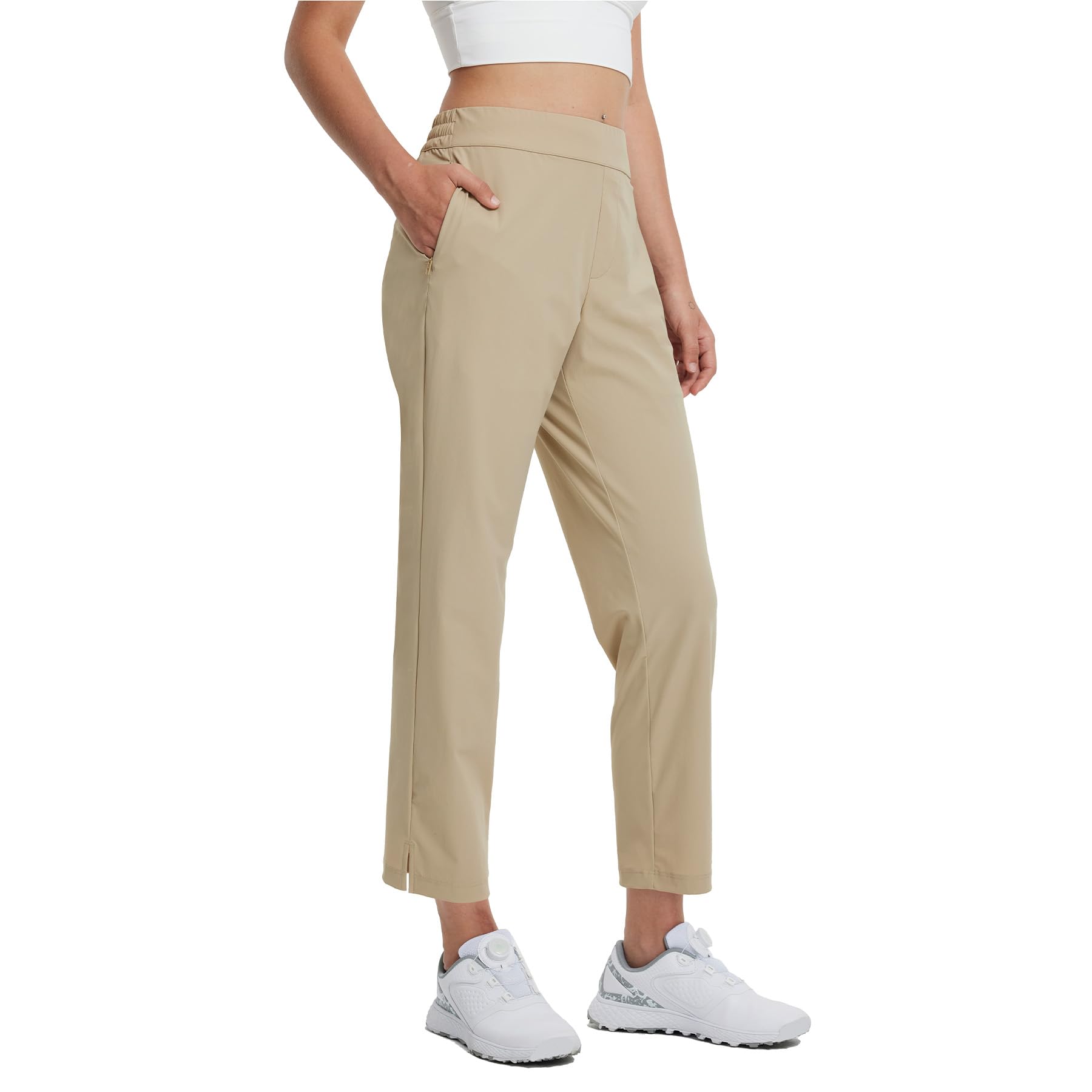 M MAELREG Women's Golf Pants with Zip Pockets 7/8 Ankle Stretch Lightweight Sweatpants for Athletic Hiking Travel Work Lounge Khaki X-Small