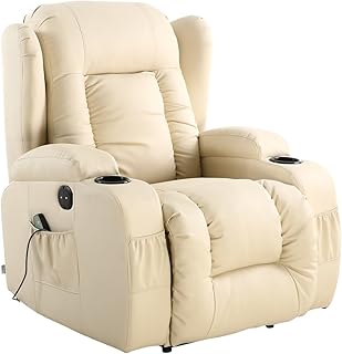 More4Homes CAESAR ELECTRIC AUTO RECLINER MASSAGE HEATED GAMING WING LOUNGE BONDED LEATHER CHAIR (Cream)