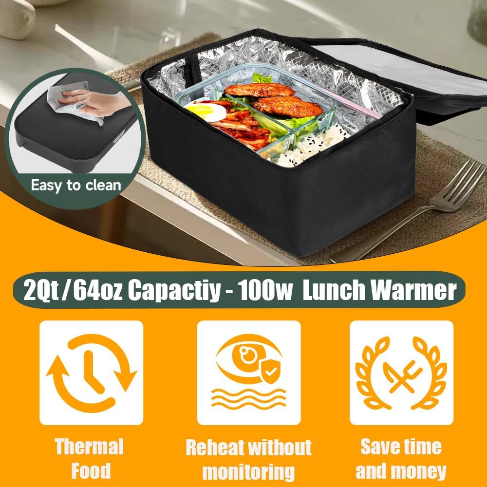 Portable Oven 100W Food Warmer, 12V/24V/110V Electric Lunch Box Food Heater for Adults, 3-in-1 Personal Microwave Oven/Heated Lunch Box for Car/Truck/Home/Office/Travel/Hotel/Outdoor Use