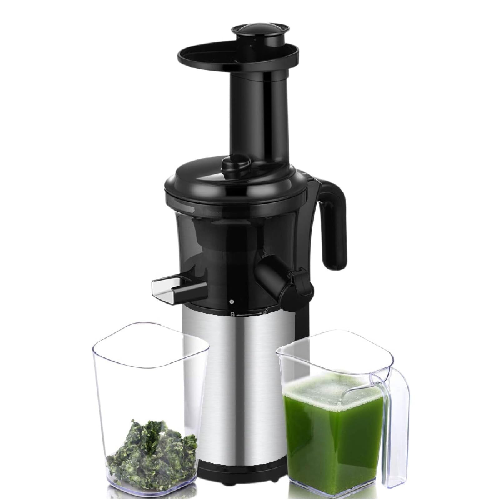 Presse-agrumes à pression à froid, presse-agrumes lent puissant de 200 W, rendement de jus de 90% Rendement de jus élevé Démarrage à un bouton facile à nettoyer pour citron vert pamplemousse o GREEN
