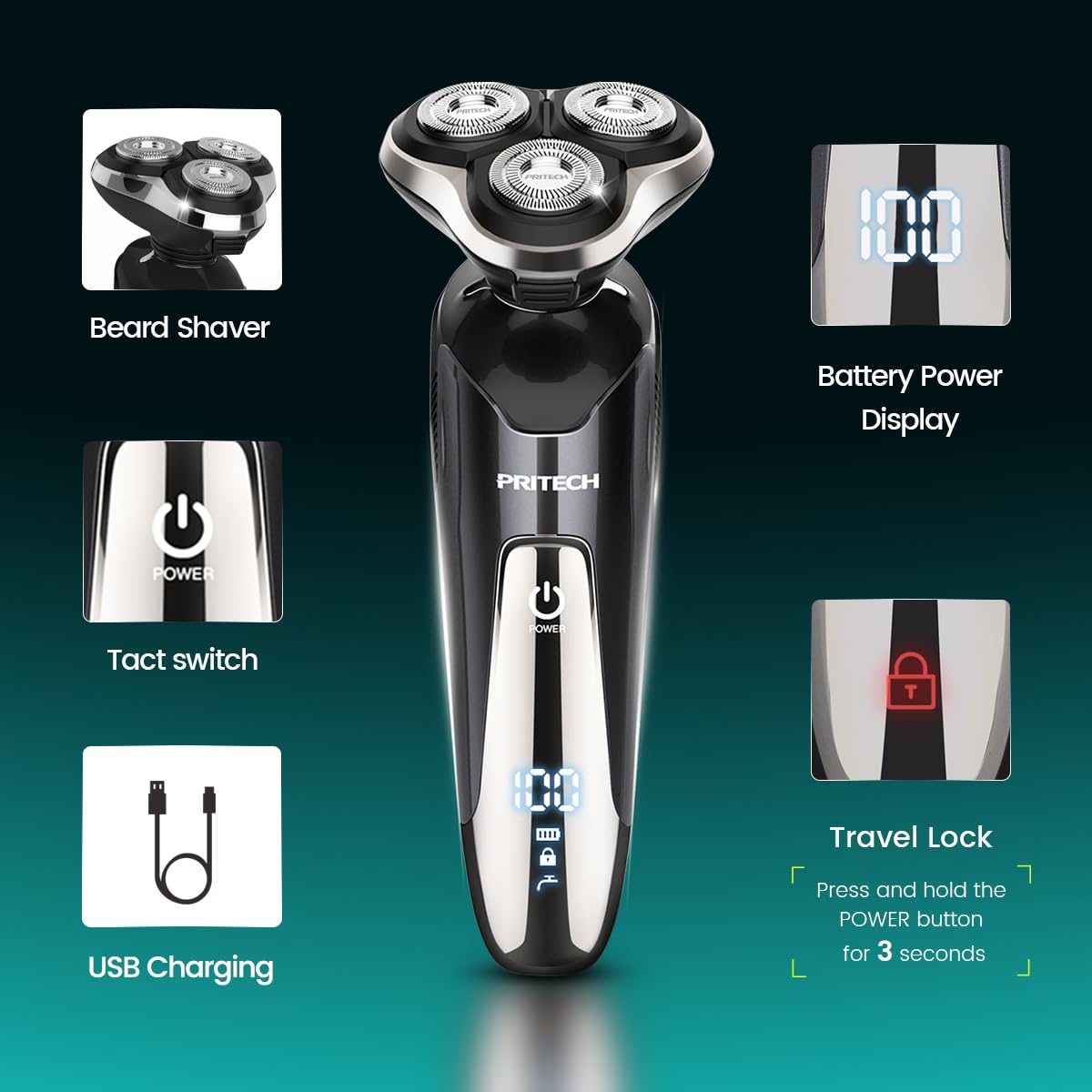 PRITECH Rotary Electric Shaver for Men