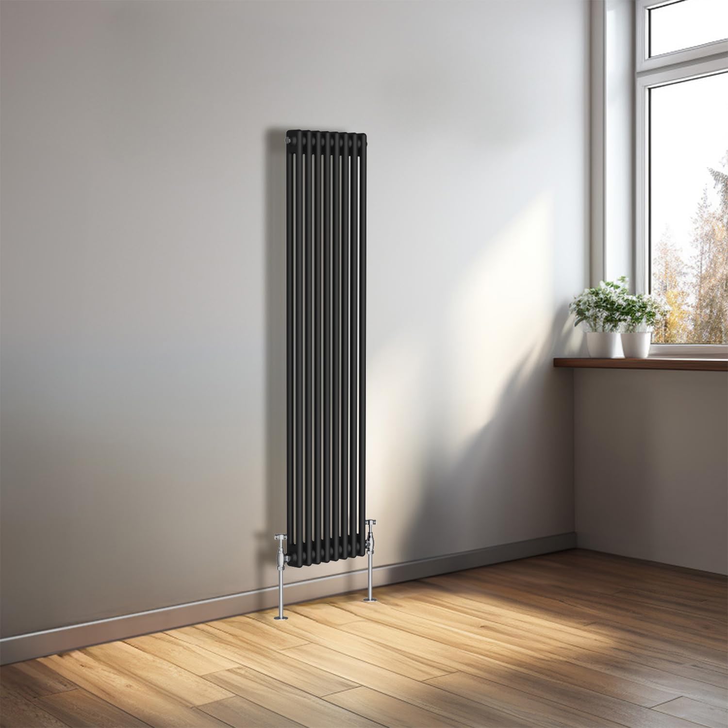 NRG 1500 x 380mm Cast Iron Vertical Radiator Black 2 Column Central Heating Rads โ image 1