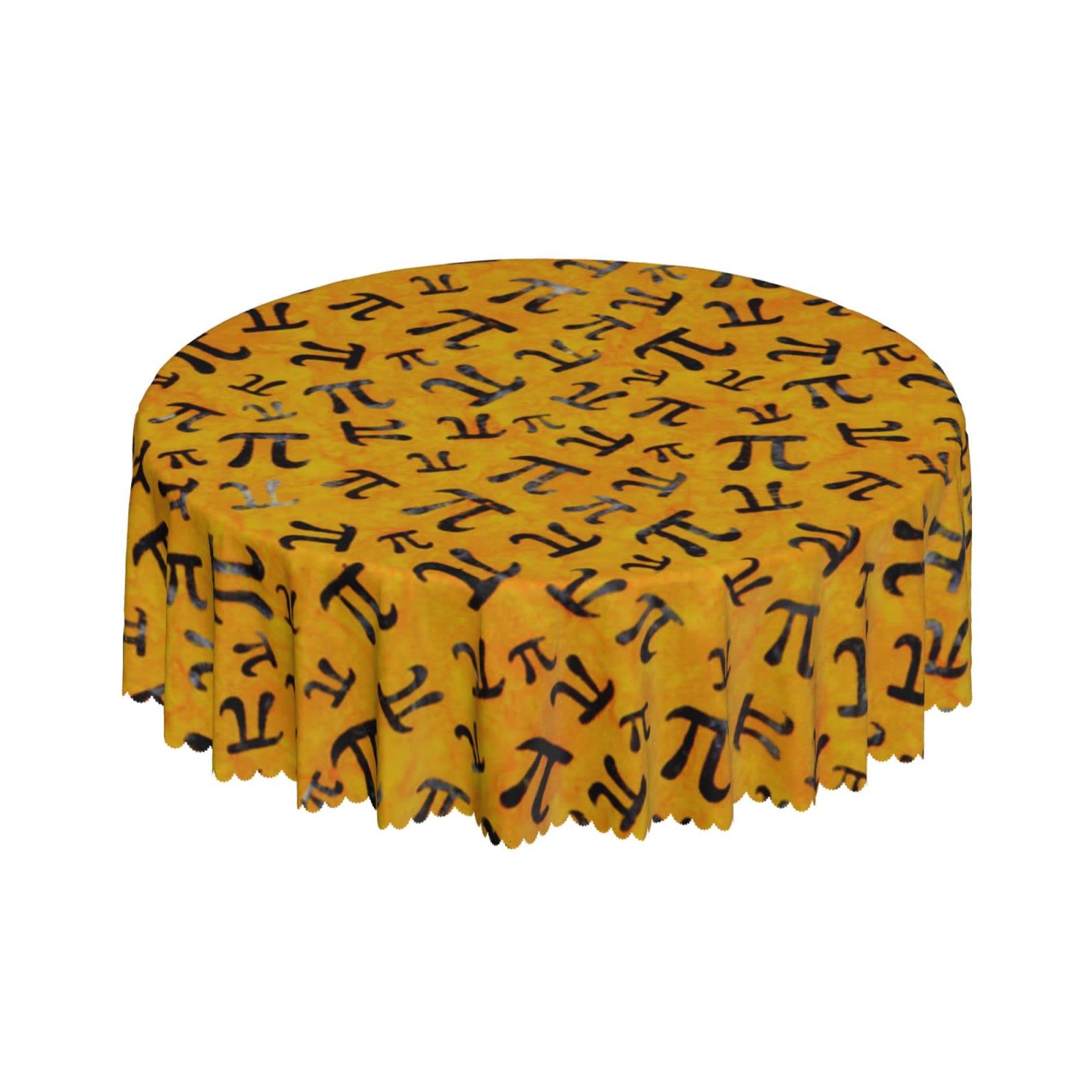 Lsjuee Pi Yellow Round Tablecloth 60 Inch Printed Washable Tablecloth for Dining Party Holiday Fall Home Decorative