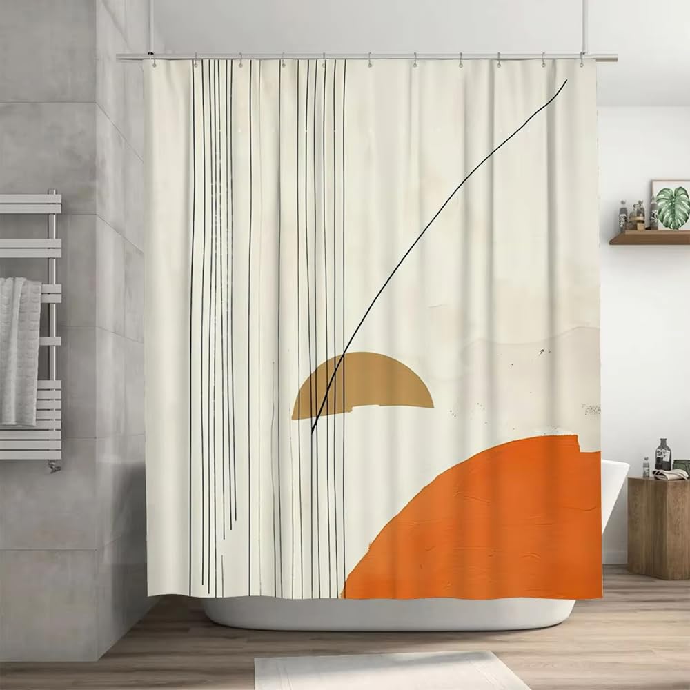 Minimalistischer Duschvorhang mit Sonnenmotiv für Badewanne und Badezimmer, inklusive Haken, waschbar (250 x 180 cm/B x H)