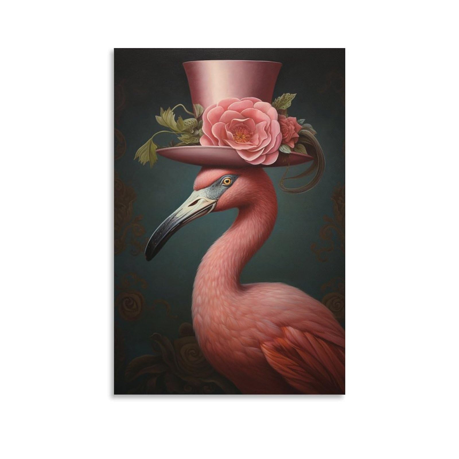 Foccar Unframe-Style-1 Canvas Wall Art Crimson Royal Flamingo Wall Decorations For Living Room Glam Flowers Animals Modern Hang Pictures Wall Artwork