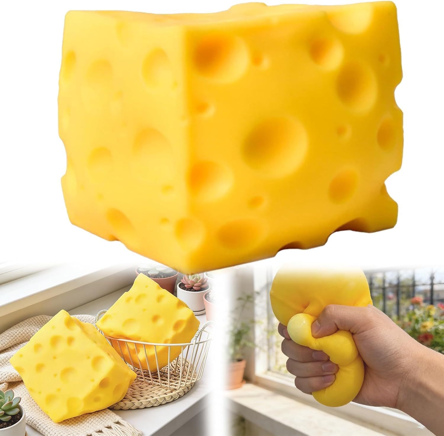 Butter Squishys, Cheese Squishy, Salted Butters Design Stress Relief Squishies for Desk, 4oz Replica Sensory Fidget for Adults, Funny-Themed Office Decor (6cm Cheese)