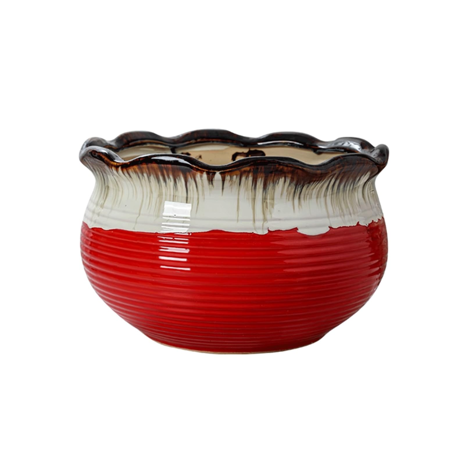 Dekoracyjna doniczka ceramiczna na rośliny doniczkowe, rustykalna donica z otworem drenażowym, wielokolorowa, kolorowa, płynąca glazura, doniczka na sukulenty na kaktusy, storczyki, patio (Rojo, L)