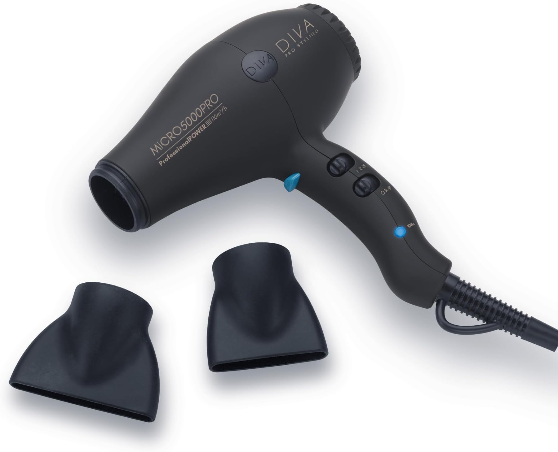 Micro 5000 Pro Dryer, Professional Power 110 m3/h, Super-Lightweight Micro-Size, with Macadamia Oil, Argan Oil, and Keratin for Ultra-Shiny and Smooth Hair, Black