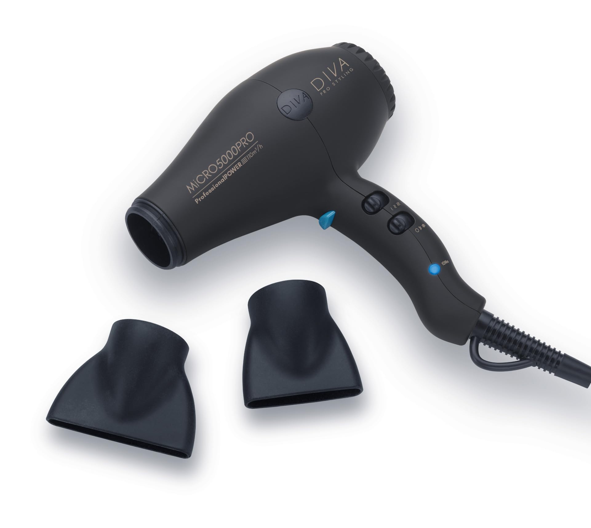Micro 5000 Pro Dryer, Professional Power 110 m3/h, Super-Lightweight Micro-Size, with Macadamia Oil, Argan Oil, and Keratin for Ultra-Shiny and Smooth Hair, Black