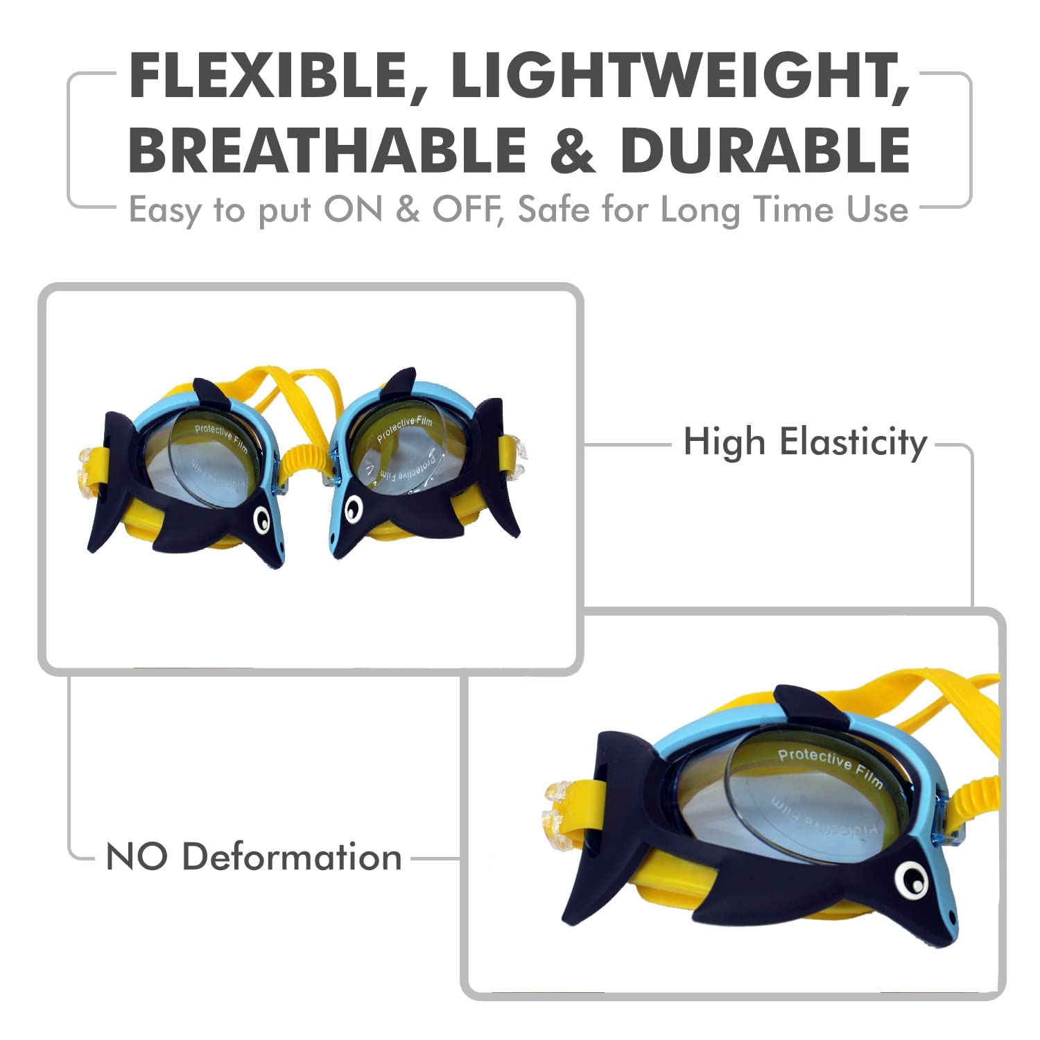 AASA Swim Learning/Protection Durable Flexible Silicone Swimming Accessories for Kids (Cartoon Swimming Goggles, Blue) 3