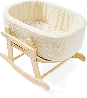 COOKIE BUNNY Wooden Boucle Baby Doll Bassinet Crib - Fits 16" Dolls, Soft Mattress, Easy Assembly for Kids Pets Gift